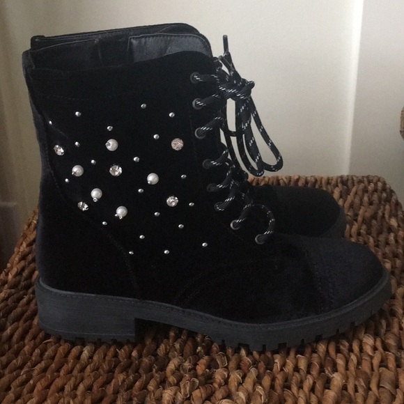 Madden Girl Shoes - Madden girl black velvet boots w/pearls& sparkle